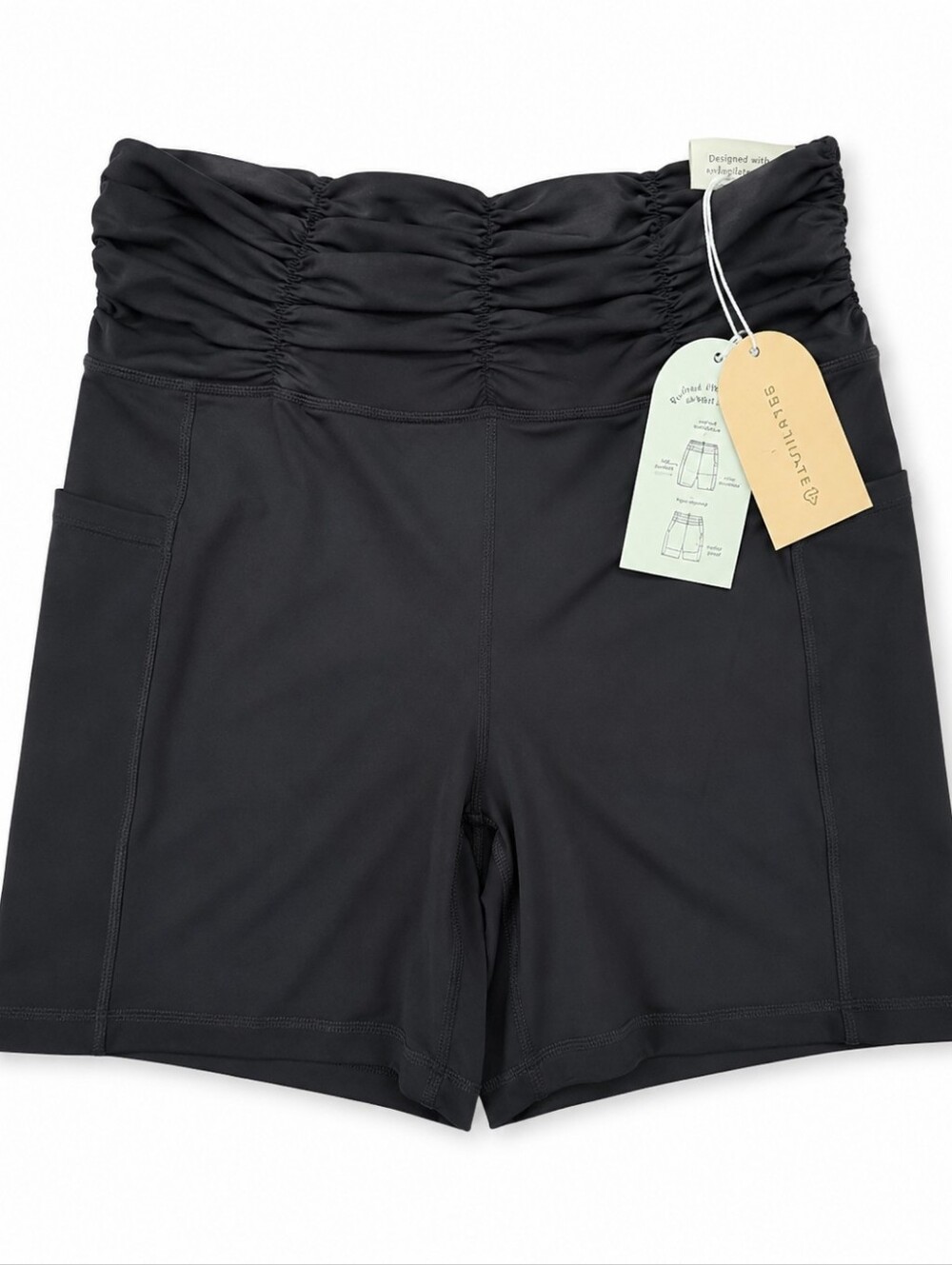 NWT Blogilates Ruched Waist High Rise Shorts Black 2X Plus Size Pockets